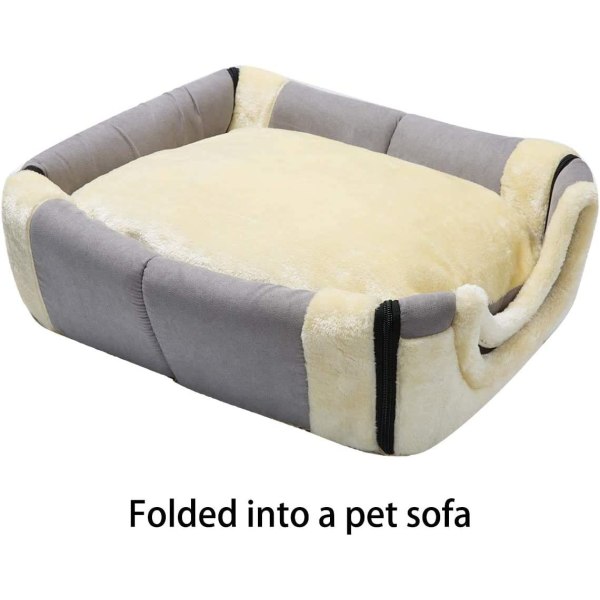 Katteseng Hundeseng Selvværm 2-i-1 Foldbar, Lysegrå