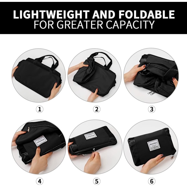 Sammenleggbar Weekend Bag Overnatting Sykehus Bag med Skokompartiment & Våt Lomme, Vannbestandig Gym Duffel Bag for Reise Holdall for Kvinner Menn black
