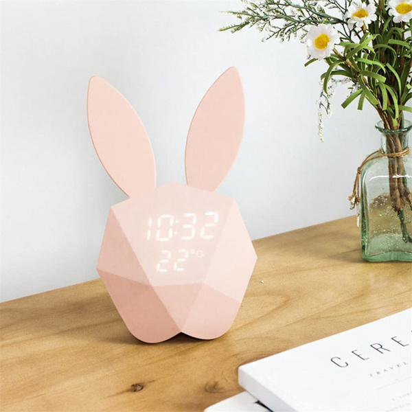 Mini Rosa Kanin Väckarklocka Elektronisk Soluppgång Klocka Bord Djur Cartoon Väckarklocka (Färg : A, Storlek : En Storlek) (A En Storlek)