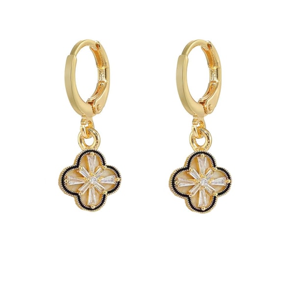 Lucky Leaf örhängen, lätt inlagda dubbelsidiga örhängen för kvinnor, lätta lyxörhängen med diamanter, eleganta och ädla örhängen (guld)