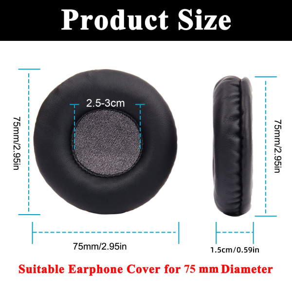 1 par runde øreputer 75mm Universal erstatning øreputer