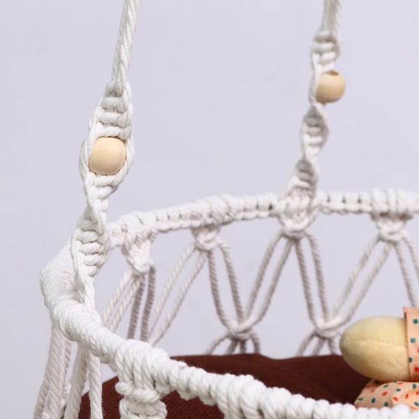 Macrame hängande katthängmatta inomhus bomullsrep tofs kattkorg säng rund kattsäng gunga bo för sova, leka, klättra och slappa