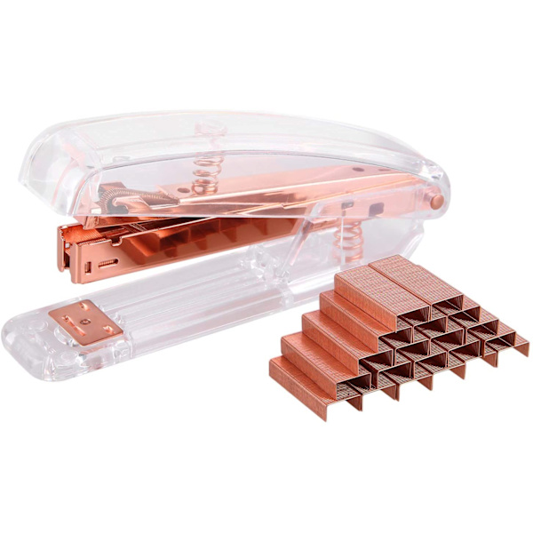 Transparent fjäderdriven skrivbordsstandardhäftapparat - roséguld