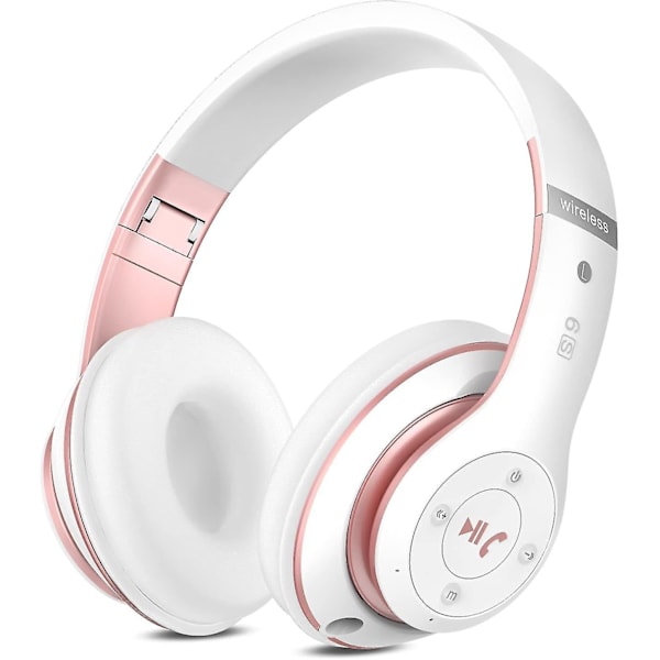 Bluetooth-hodetelefoner over øret, med HD-mikrofon, FM, Tf for PC white+pink