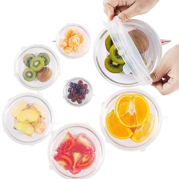 6 st Återanvändbara Miljövänliga Elastiska Lock Förvaring Kök Transparent