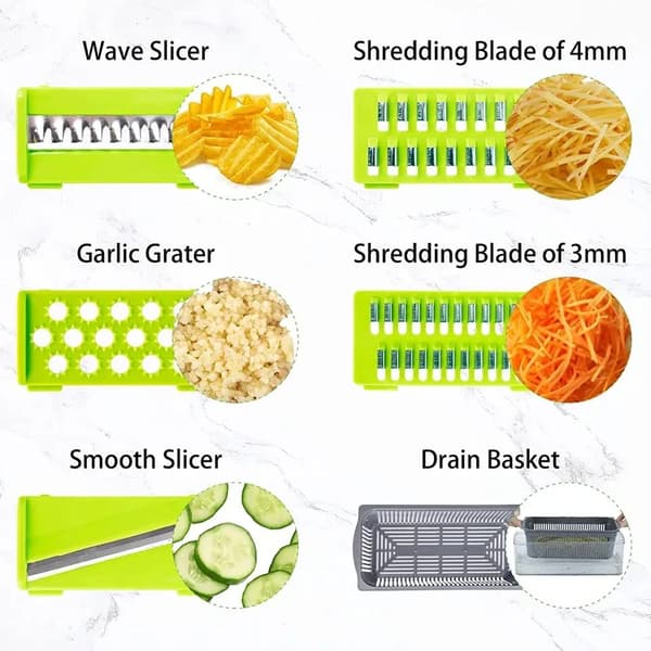 Slicer grønnsakshakker rivjern og spiralizer kutter terningmathakker julienne med beholder og håndbeskyttelse for kjøkken