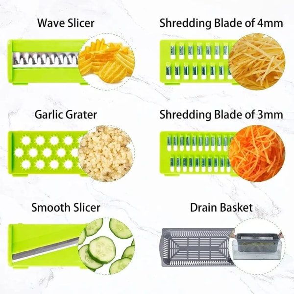 Slicer Vegetable Chopper Grater and Spiralizer Cutter Dicer Food Chopper Julienne with Container & Hand Guard for Kitchen