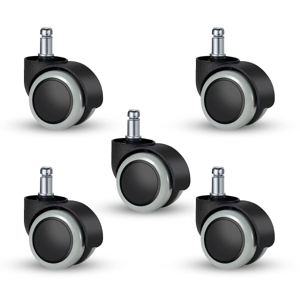 5 kpl 11 mm universaalin kokoisia toimistotuolin kaksoispyöriä, korvaavat pyörät toimistotuoleihin, peli-, pyörivään tuoliin, RoHS- ja BIFMA-laatusertifioitu.