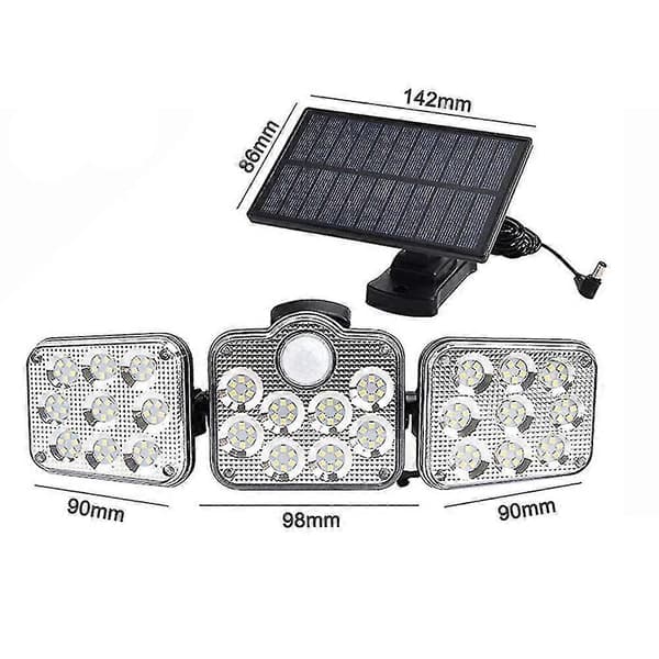 Solcellelamper utendørs, 3 moduser justerbare solcelle sikkerhetslys med bevegelsessensor, bredvinkelbelysning, IP65 vanntette solcelle vegglamper for