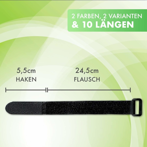 25 stk. 30 cm sorte velcrostropper med løkke, 20 mm brede, burrelukning, genanvendelig nylon kabelbinder