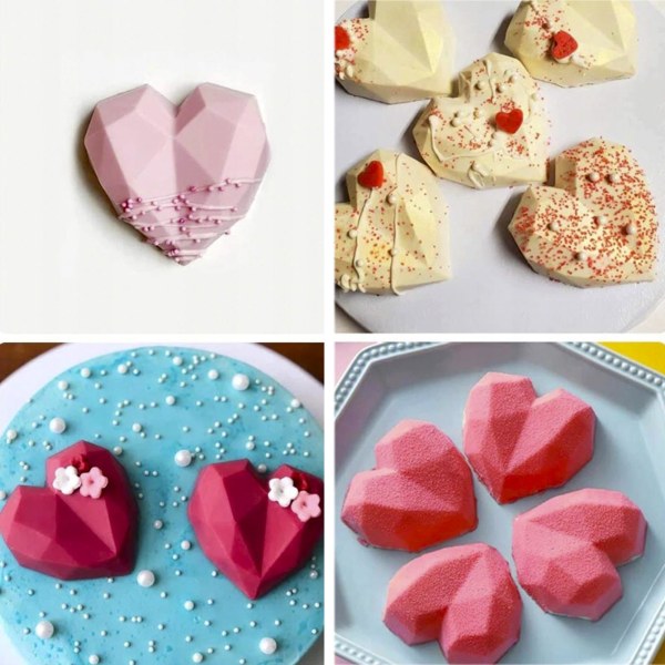 Hjärta mould, chokladformar silikon, minichokladformar, silikonkakformar för bakning, rosa, levereras med liten trähammare