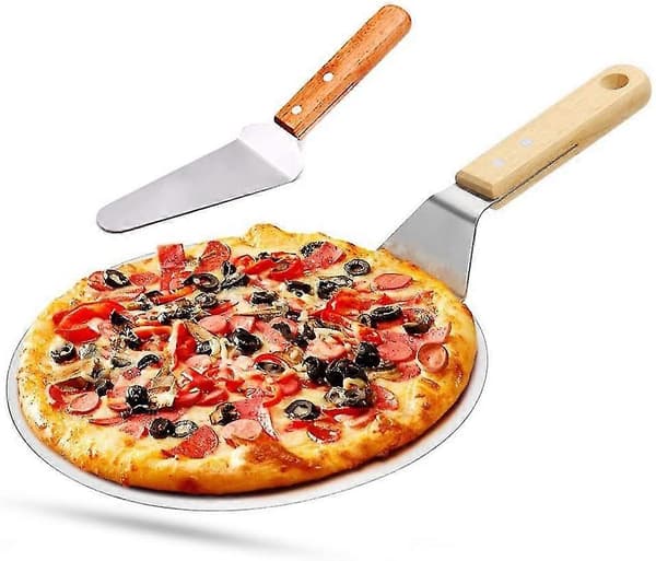 Pizzaspader i rustfrit stål med træhåndtag til hjemmebagning