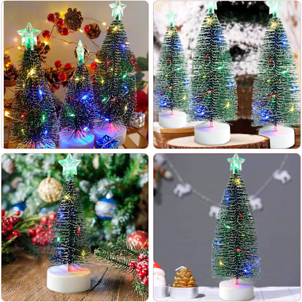 3 st Miniatyr Julgranar med Ljus - Konstgjorda Julgranar med LED-Ljussträngar - Juldekorationer för Fest - Miniatyr Bordsprydnader för Hemmet