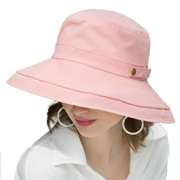 Dam solhatt Bred brätte strandhatt UV-skyddsmössa med vindtät rep för resor Semester rosa