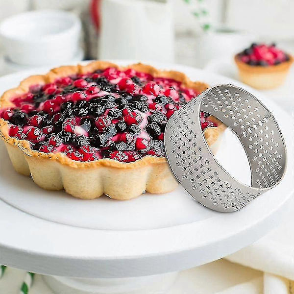 10 stk. 4,5 cm Rund Perforert Sømløs Tertering i Rustfritt Stål Quiche Ring Terteform Pai Tertering Med H