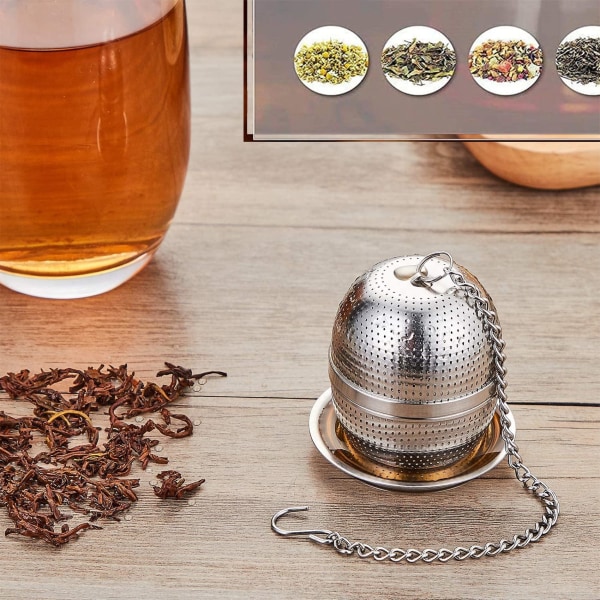 Teinfuser för löst te, rostfritt stål teinfuser Mesh Te- och örtbollssil, tebollssilar Infuser med droppbrickor