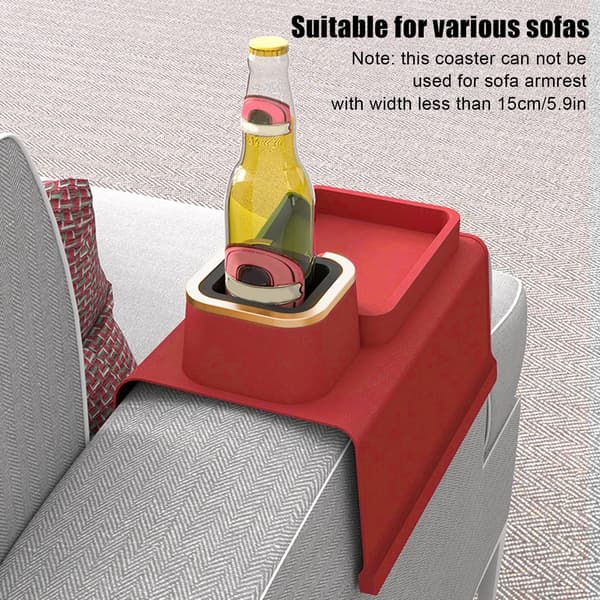 Koppholder for sofa, koppholder for sofa i silikon, sølsikker, rød