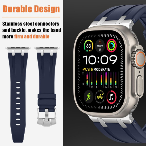 Yhteensopiva Apple Watch Ultra Strap 38mm 40mm 41mm, nestemäisen silikoninauhan ja ruostumattomasta teräksestä valmistettujen sovitinhihnojen kanssa, jotka on suunniteltu Apple Watch blue 38/40/41MM