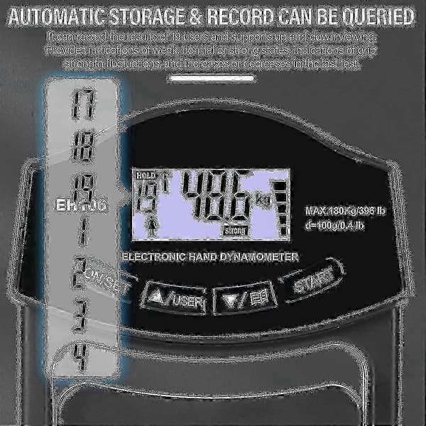 Caraele Grip Strength Tester, 396lbs/180kg Digital Hånd Dynamometer Grip Strength Meter Usb Lcd Skjerm Hånd