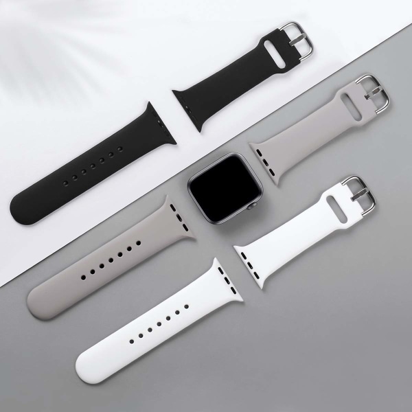 Pack 3 remmar Kompatibel med Apple Watch Strap iWatch Series 8 7 6 5 4 3 Ultra SE(2/1), 42mm/44mm/45mm-S, Svart/Vit/Grå