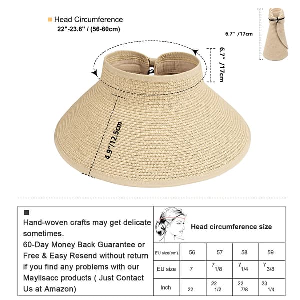 Rullbar solhatt med bred brem i halm för damer (beige)