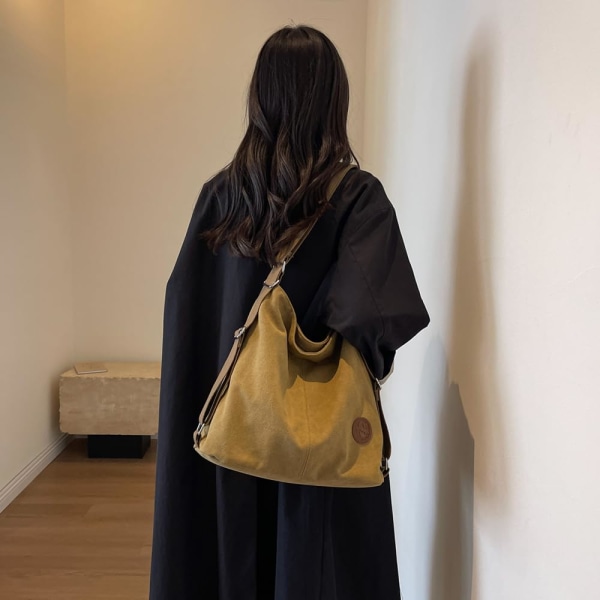 Kvinner lerretsveske Vintage Top Handle Tote Bag Multifunksjonell Casual Tote Bag Skoleveske,Khaki