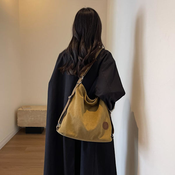 Kvinners lerret veske vintage topphåndtak tote bag multifunksjonell casual tote bag skoleveske, khaki