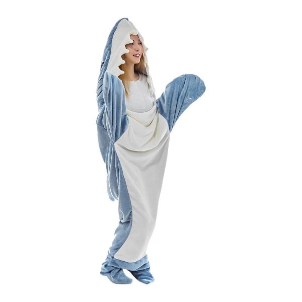 Nytt Shark Blanket Adult - Bærbart Shark Blanket Super Soft Cozy Flanell-hettegenser - Shark Onesie-teppe - Shark Sovepose - Gaver, 140 cm/55 tommer
