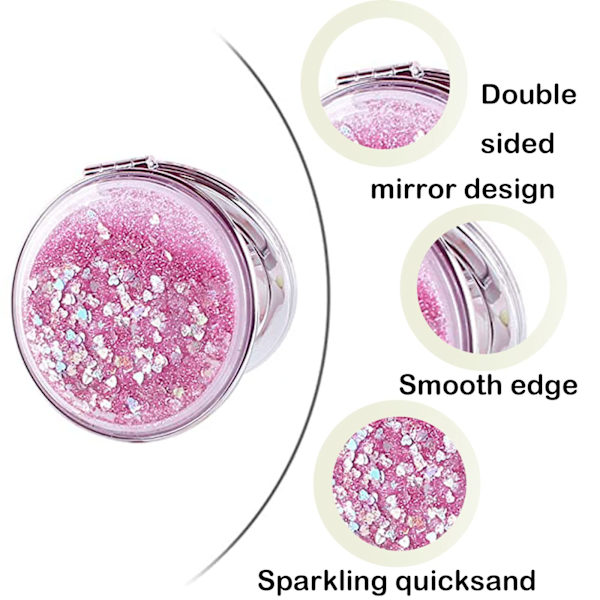 Makeup Compact Mirror, Bærbar Foldbar Makeup Lommespejl til Mænd Kvinder Piger Lommepung, Håndholdt 2-Sided Spejl, Rund