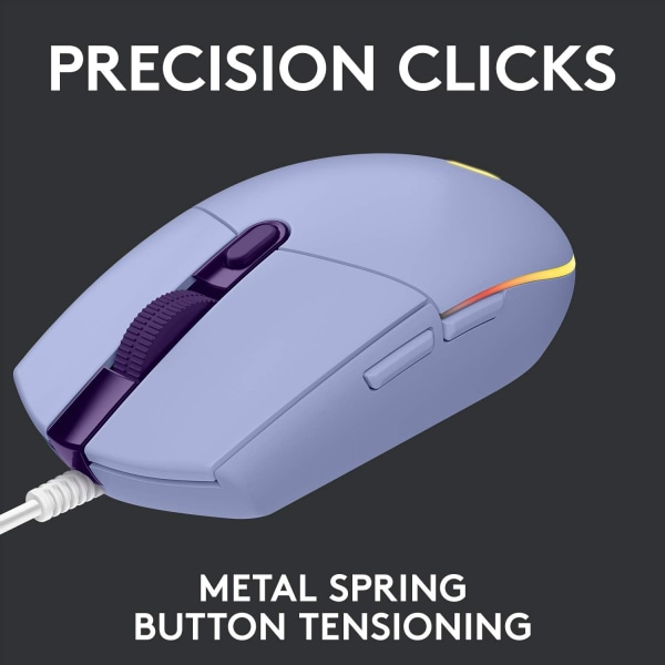 Gamingmus med RGB-belysning, 6 programmerbare knapper, sensor i spillklasse, 6K DPI-sporing, lett purple