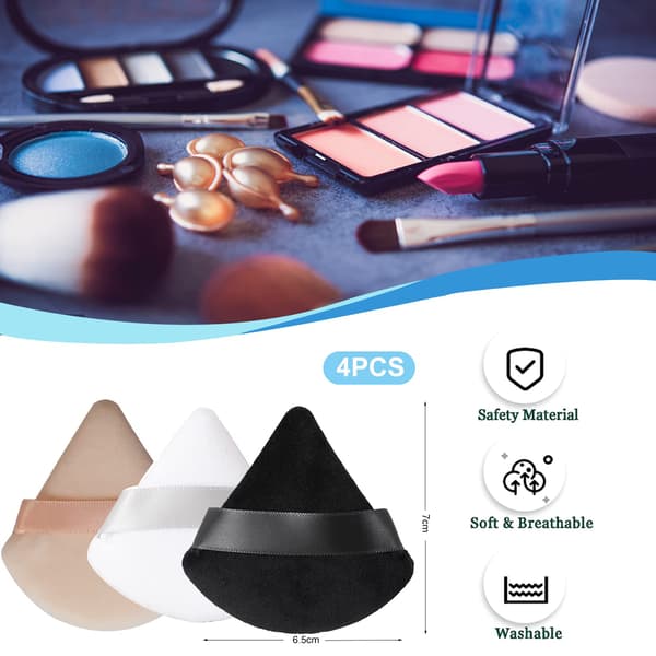 4 st puderpuffar, triangulära puderpuffar för pressat puder-beige