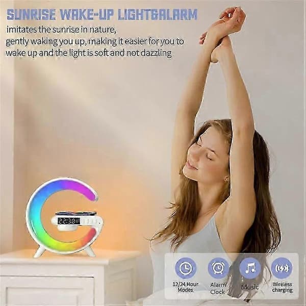 3-i-1 Bluetooth Højttaler Vækkeur med Trådløs Oplader & LED Månelampe