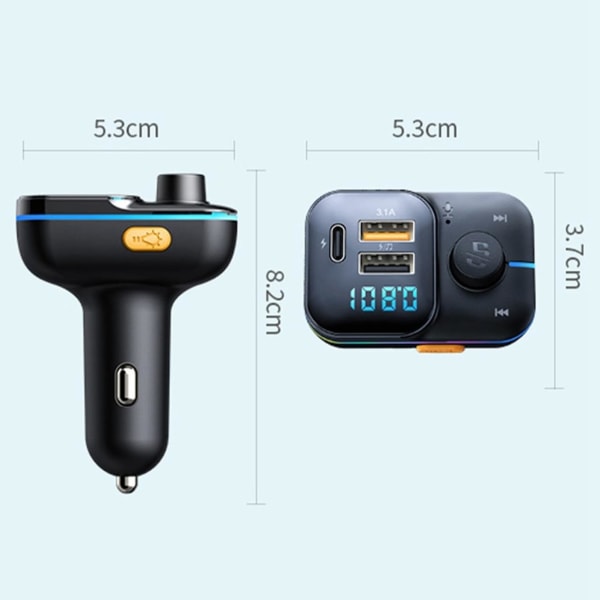 FM-bilsender, trådløs Bluetooth 5.0 MP3-spiller Radioadapter Bilsett, PD3.0 Type C 20W+QC3.0, Bass Tapsfri Hi-Fi-lyd U Diskstøtte