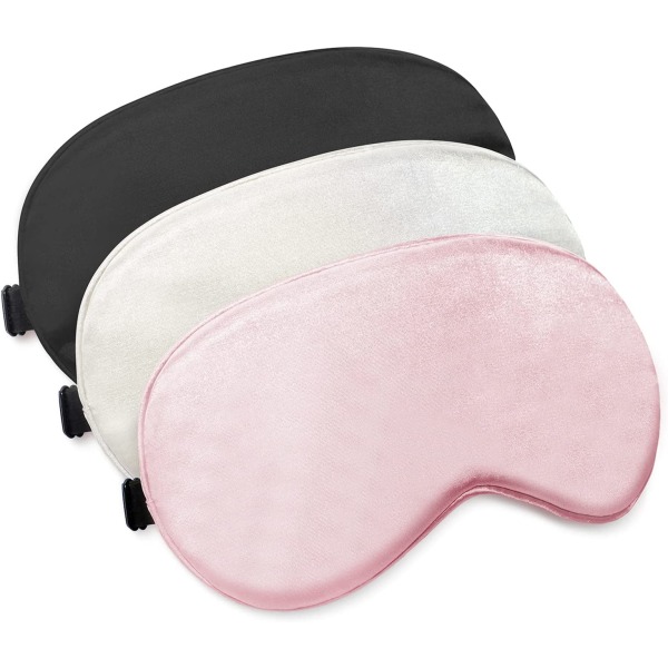 3-pak sovemaske, med justerbar rem (sort+grå+pink)