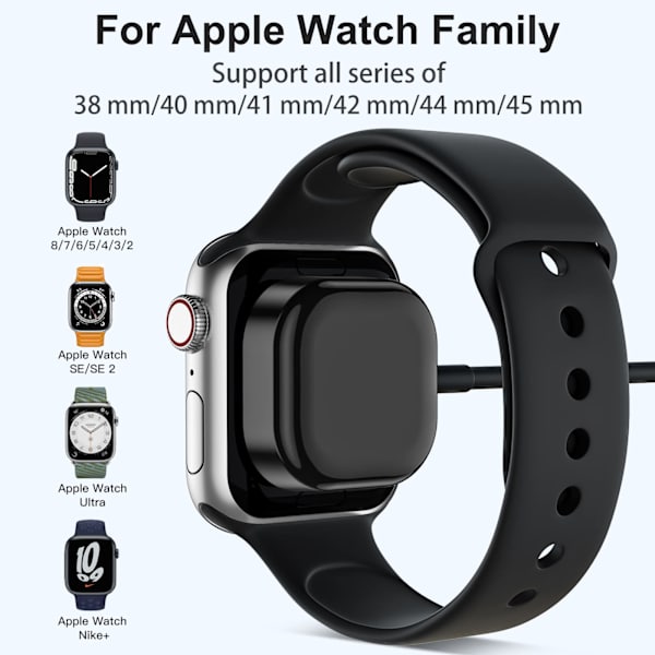 Kompatibel med Apple Watch-lader, 1,5 m/5 fot hurtig magnetisk ladekabel, iWatch-lader kompatibel med Apple Watch Series 9 8 7 SE 6 5 4 3 2