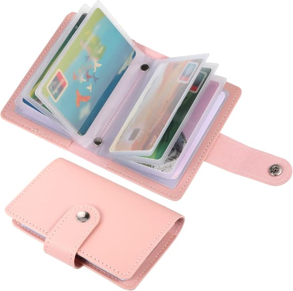 Lær kredittkortholder lommebok Basic kortholder (rosa)