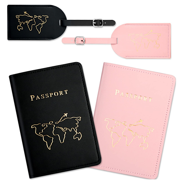 Pas- og bagagetags, 2 stk. (sort, pink)