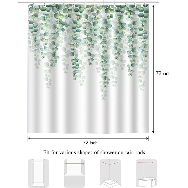 Bruseforhæng Eukalyptusblade Grøn Plante 180x180cm 12 Kroge