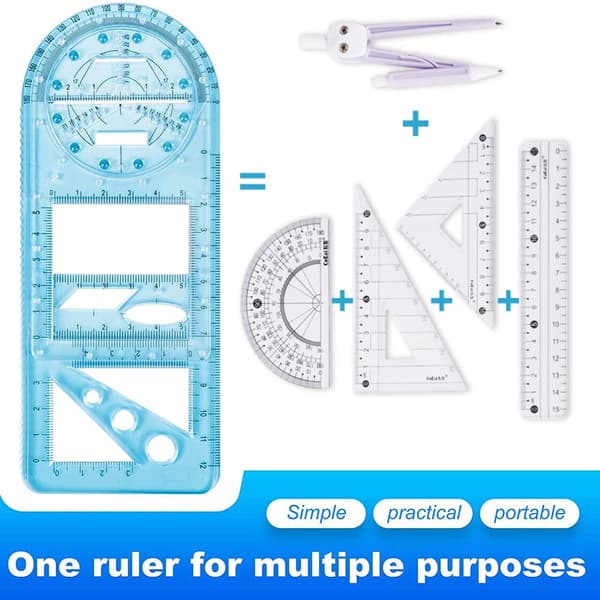Multifunktionell geometrisk linjal, multifunktionsritningslinjal med geometriska figurer