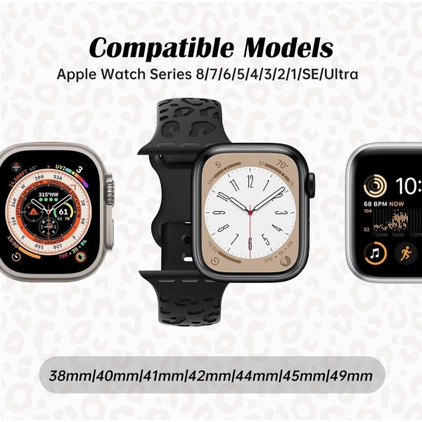 Leopard Print pehmeä silikoniranneke, joka on yhteensopiva Apple Watch rannekkeiden kanssa 38 mm 40 mm 41 mm naiset, miehet, watch rannekkeet, jotka ovat yhteensopivat Apple Watch kanssa black 38/40/41MM