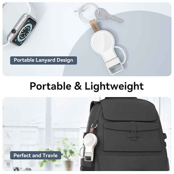Trådlös laddare för Apple Watch, bärbar USB-laddare med lätt magnetisk snabbladdning för Apple Watch Series 1-6 (vit)