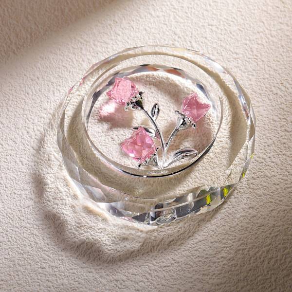 Kristallröd rosblom blomma figurin gåvor till henne, evig glasrosbukett samlarobjekt pappersvikt romantisk gåva (rosa röd)