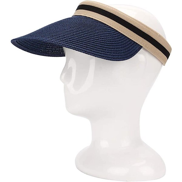 Kvinnors bredbrättad strandhalm golf solhatt sommarkeps (blå)