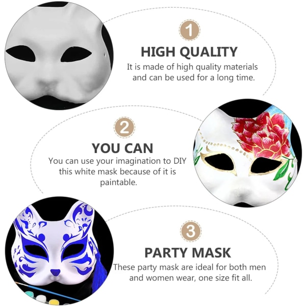 DIY Blank Fox Cat Masks, White Paper Masks, Blank Masks til maleri, Håndmalede Craft Masker, til Masquerade Art Cosplay Dance og fest