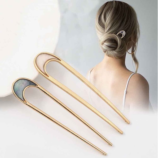 Metall U-formad hårnål, metall fransk stil hårnålar vintage hårnål enkel hårpinne 2-prong uppdo chignon stift för kvinnor flickor frisyr tillbehör