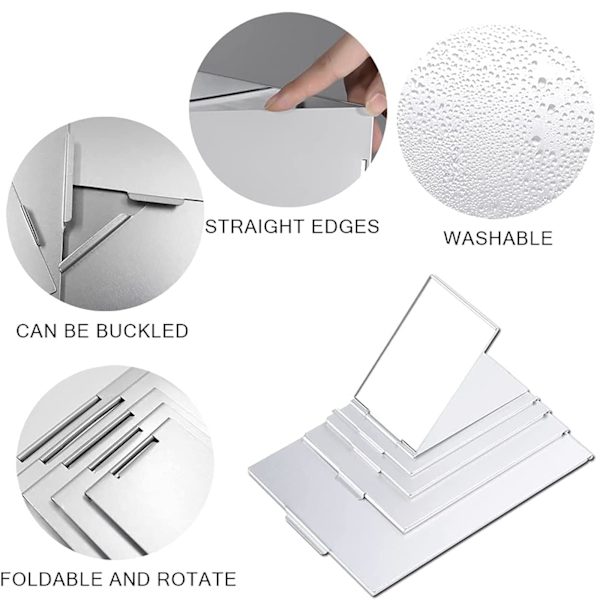 Ultra-tynn bærbar sammenleggbar speil, lite speil, kompakt speil, aluminiumsdeksel, lett å bære reisesminke speil (8,4*5cm, aluminiumsdeksel)