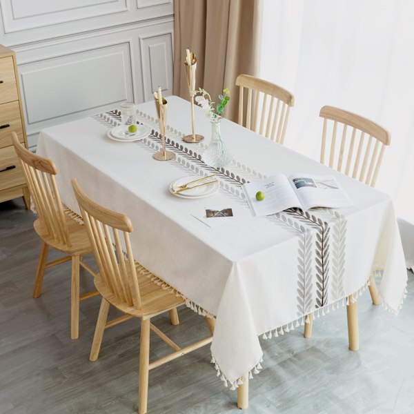 Rektangulær vaskbar duk i bomullslin, elegant duk til spisebord, 140 x 220 cm, til hjemmekjøkken og spisestuedekorasjon