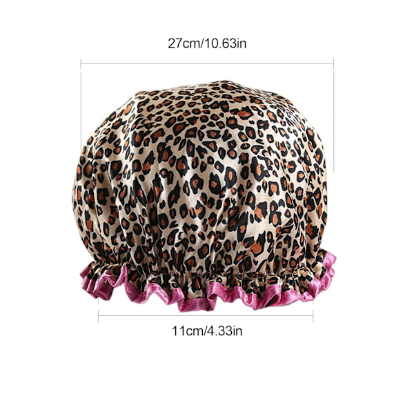 Genanvendelig Vandtæt Brusehætte - Dobbelt Tyk, Leopard Rød Kant - Ideel til Bad & Brusebad - (1 stk) leopard print red