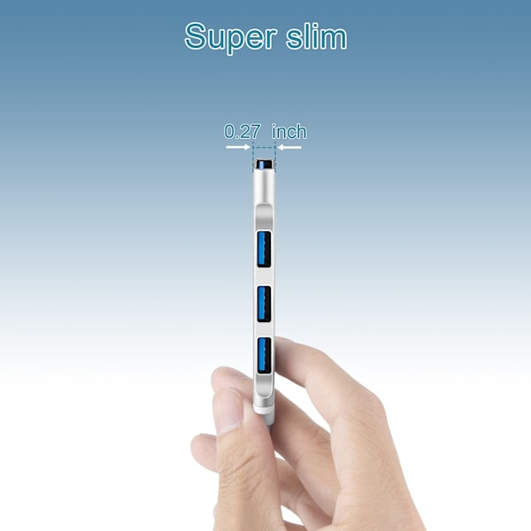 USB-hubb, ultraslimmad 4-portars (1*USB3.0 & 3*USB2.0), multi-USB-adapter för PC, bärbar dator, MacBook, stationär dator, PS3 PS4, Xbox, Wii, XPS, mobil hårddisk - silver