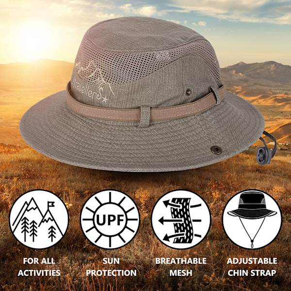 Solhatt UV-beskyttelse bøttehatt sommerhatter (Khaki)